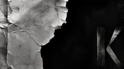  Black grey paper background creased crumpled surface, Old torn ripped posters scary grunge textures . copy space