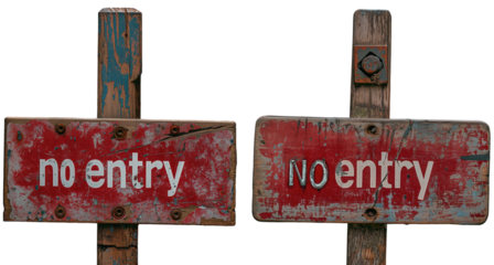 Wooden weathered sign with the text, no entry