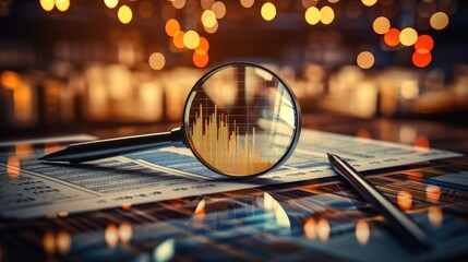 Strategic Business Audit and Financial Management: Analyzing Data for Profitable Growth, Magnifying glass science and technology, Graphs and dashboard