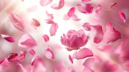 Petals of pink rose create a spa background with flying petals, perfect for romantic banner design, Ai Generated.