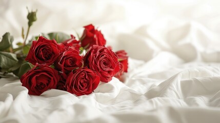 Embrace morning serenity with red roses on pristine white, a harmonious and tranquil scene, Ai Generated.