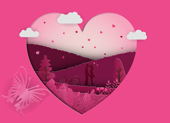 Pink Background Heart Illustration with Love, Valentine, and Wedding Elements for Romantic Greeting Card Design