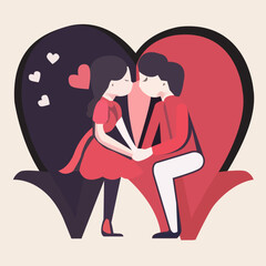 Happy Valentine's Day With Kissing Couple Silhouette in Romantic Embrace.