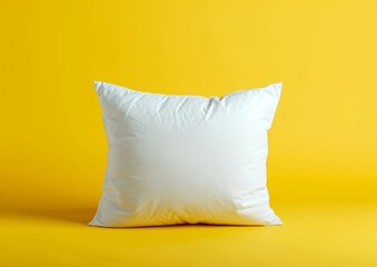 White pillow isolated on yellow background