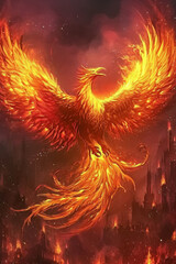 The legendary Chinese bird Phoenix spreads its wings.