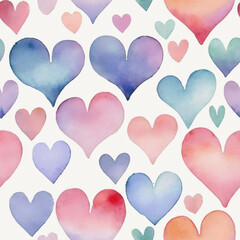 Cute Simple Watercolor Pastel Boho, A Pattern Of Colorful Hearts - Background for textile, fabric, wrapping paper