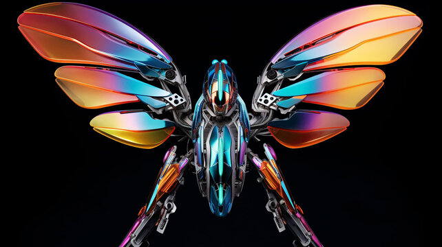 A robot with a shiny silver body and retractable art