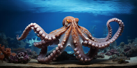 octopus in the sea,,Octopus swimming in the ocean. Generative AI