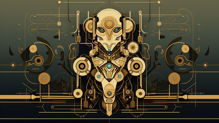 Art deco style robot with geometric shapes and elegant concept