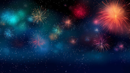 Fototapeta na wymiar Beautiful fireworks background at night for holiday decoration