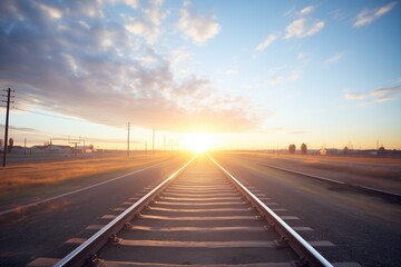 Fototapeta premium sunset horizon over rail tracks