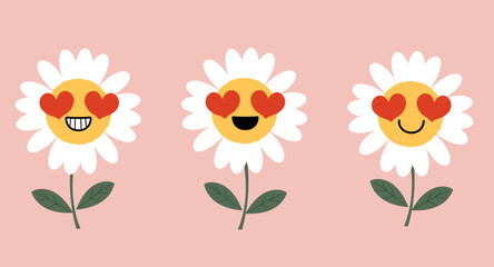 Happy Valentine's icon sign with daisy cartoons on pink background vector illustration.