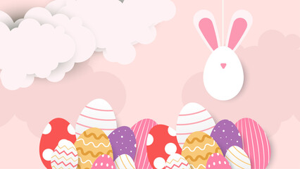 Colorful colourful cute vector gradient happy easter day egg background. Vector easter illustration flyer template