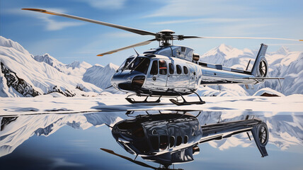 A reflective mirror surfaced helicopter blending