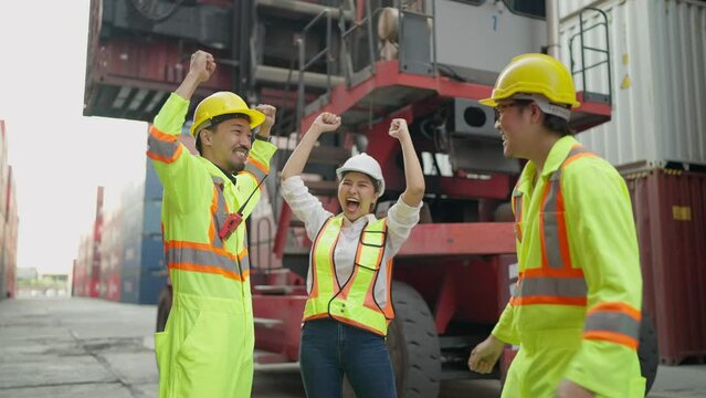 Team of warehouse industrial workers stack hands or join hand teamwork together. Joins hands together teamwork meetings empower. Achievement, Teamwork concept