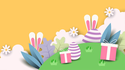 Colorful colourful vector elegant and luxury happy easter for background with egg and flower element. Vector easter illustration flyer template