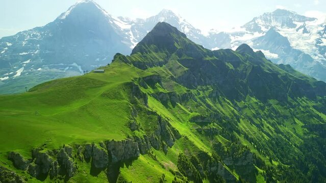 Swiss alps Jungfrau region, Mannlichen trail to Kleine Scheidegg, Bernese Oberland. Swiss Alps in summer. tourism destination in Switzerland.