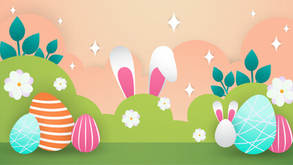 Obraz na płótnie Canvas Colorful colourful vector gradient happy easter day background with decorative eggs. Vector easter illustration flyer template