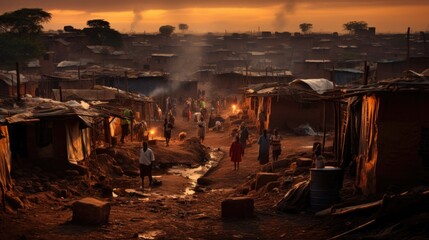 The African slums of the apocalypse. The buildings are illegal in Africa .Drawing - obrazy, fototapety, plakaty