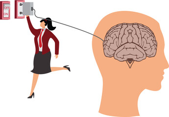 Businesswoman, Recharge the brain, Long press the plug to charge the brain and let the brain glow