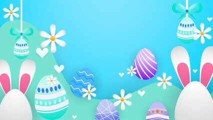 Colorful colourful vector background with easter eggs and flowers. Vector easter illustration flyer template