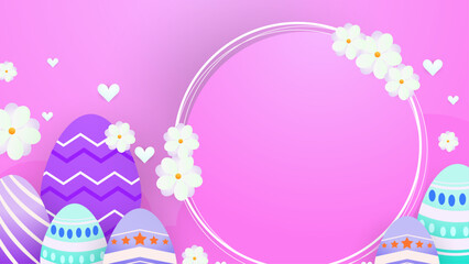 Colorful colourful simple vector easter background template with eggs and flower. Vector easter illustration flyer template