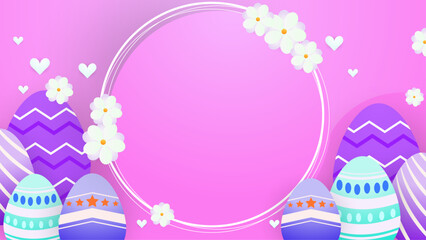 Colorful colourful vector gradient background for easter celebration with egg and flower. Vector easter illustration flyer template