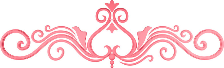 3D rendering of a border of a wide floral linear ornament with on a transparent background