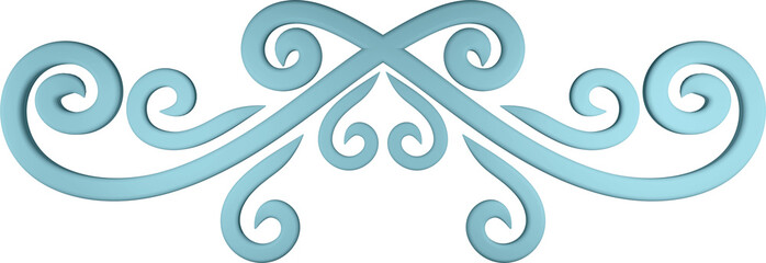 3D illustration of filigree floral ornament on a transparent background