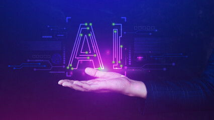 Ai tech, Businessman using virtual graphic Global Internet connect Chatgpt Chat with AI, Artificial...