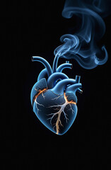 silhouette of a smoker's heart made of smoke on a black background