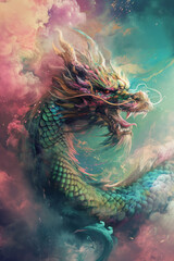 Fototapeta na wymiar A blue Chinese dragon.