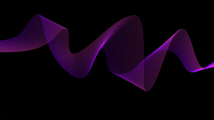 Black background with violet wave lines. Flowing waves design Abstract digital equalizer sound wave. Line Vector illustration for tech futuristic innovation concept background Graphic design EPS 10