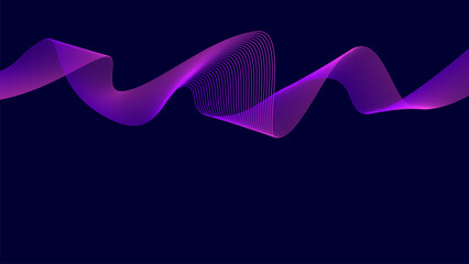 Black background with violet wave lines. Flowing waves design Abstract digital equalizer sound wave. Line Vector illustration for tech futuristic innovation concept background Graphic design EPS 10 - obrazy, fototapety, plakaty