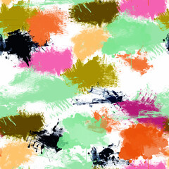 Seamless grunge splashes drops blots bright colors pattern background - 715351141