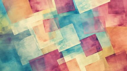 Abstract arrangement of soft pastel squares and rectangles blend gently in watercolor texture for background - obrazy, fototapety, plakaty