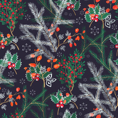 Seamless vector pattern winter christmas texture hand drawn background - 715351304