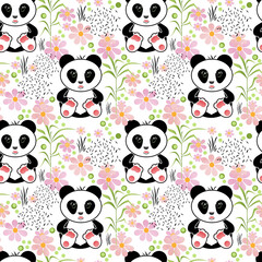 Seamless asia panda bear kids illustration background pattern