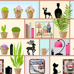 Seamless bookshelf cute pattern kids cartoon design elements background - 715351341