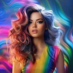 Naklejka premium Female model on a multicolored background, Generative AI
