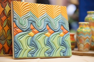 handmade clay tiles with embossed patterns
