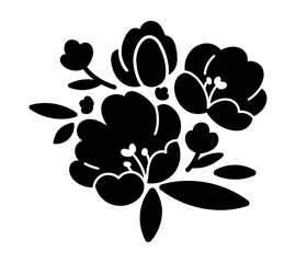 Black silhouettes of flowers. Bouquet of tulips isolated on a white background. Vector illustration. Festive wedding decor. Spring flowers.