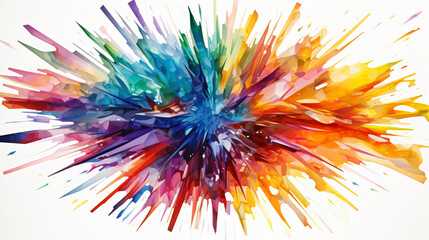 An illustration of an explosion of seawater colored glass shards is in the middle on a white background, Generate AI.