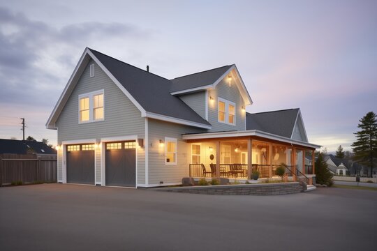 saltbox home with exterior led lighting at dusk