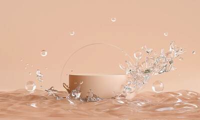podium with water splash swirl for product presentation. 3d illustration