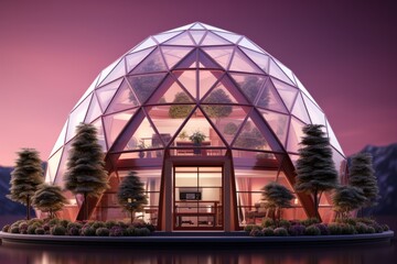 Geodesic Dome House Concept, on an isolated Plum Purple background, Generative AI