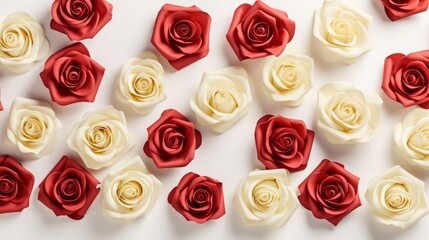 Colorful red and white roses on a bright background. Birthday, Mother's Day, Happy Women's Day, Easter, and Valentine's Day.