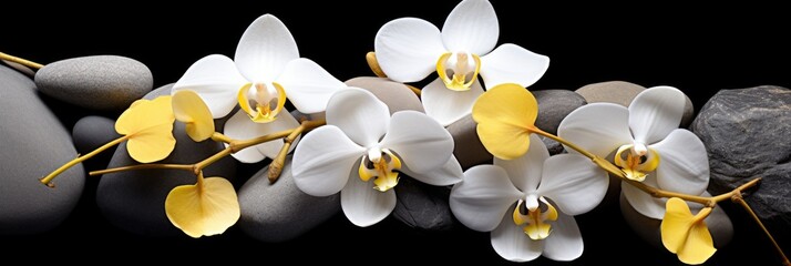 background stones and a branch of white orchids