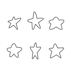 Doodle stars contour set vector icons isolated on white background.