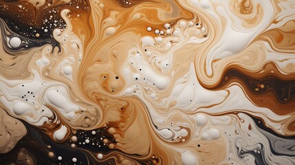 Captivating high-resolution image: swirling milk and coffee fusion, creating galaxy-like patterns - obrazy, fototapety, plakaty